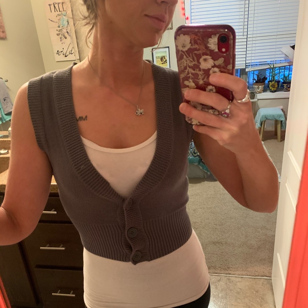 Gray half-sweater button up.